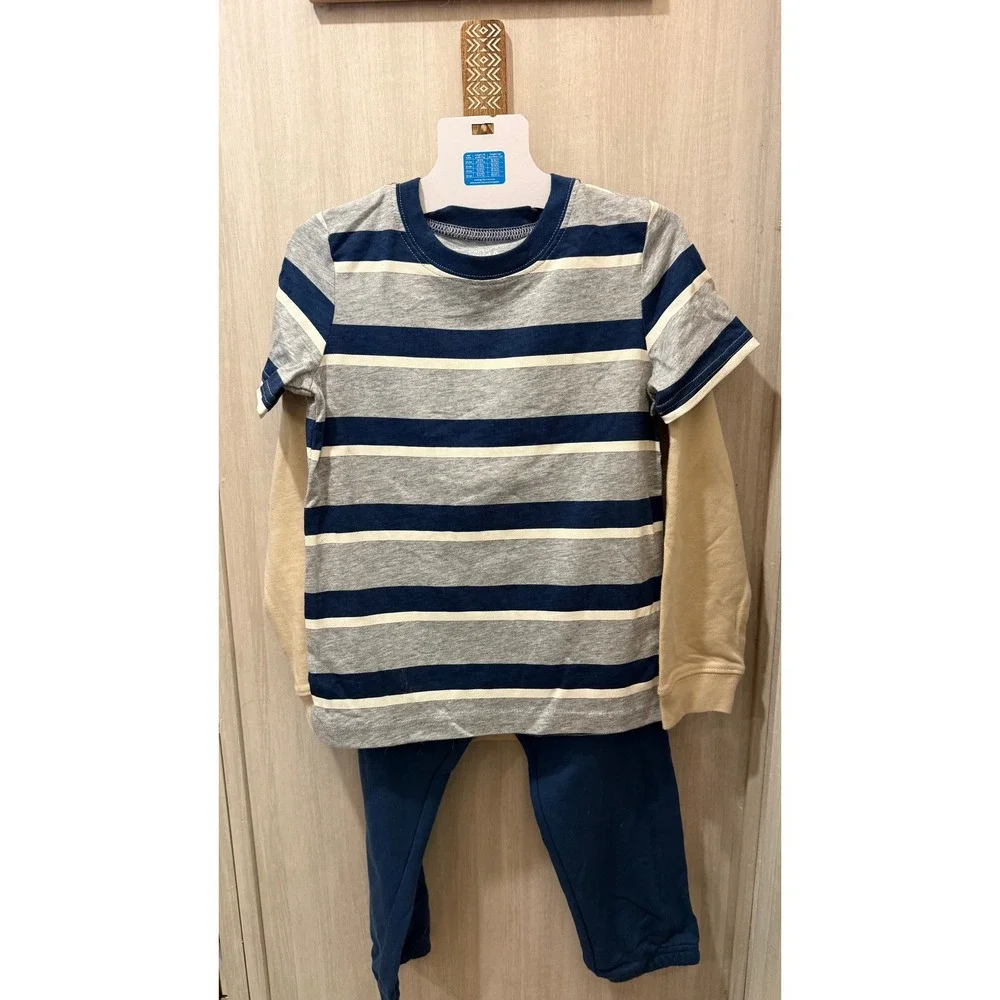 Carters Boys 4T 3 Piece Set Football Hoodie Striped Tee Blue Joggers NEW